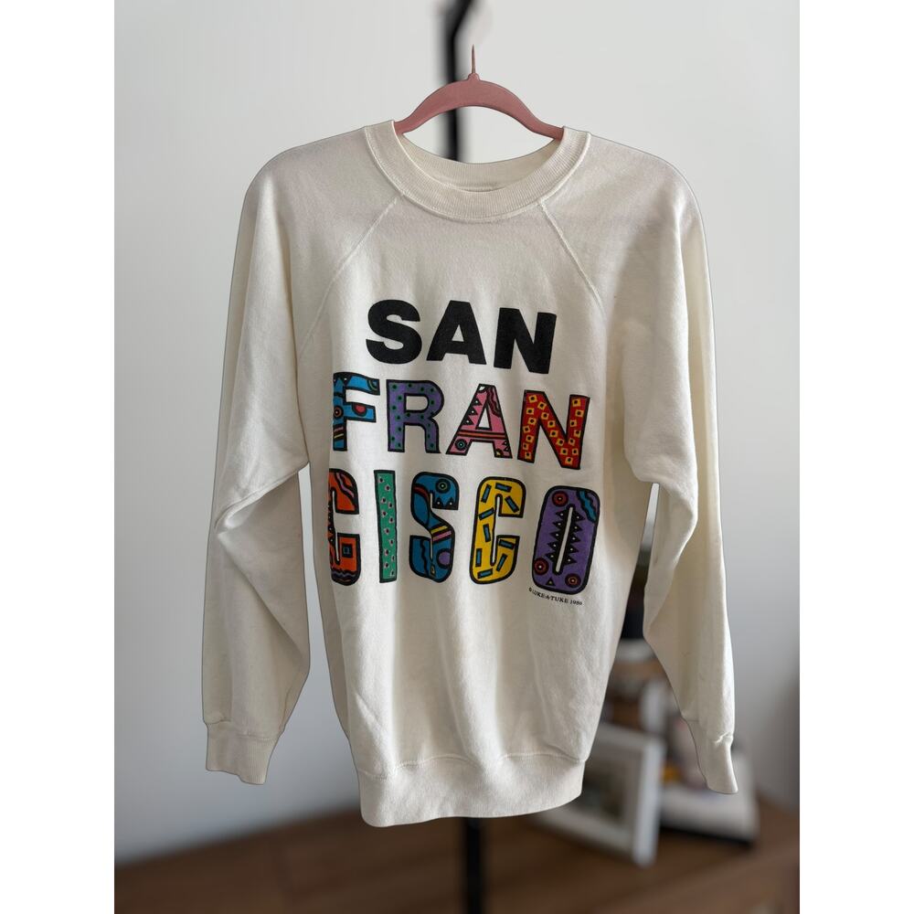 Hanes Vintage San Francisco Crewneck Graphic Sweatshirt Cream Women's Size Large